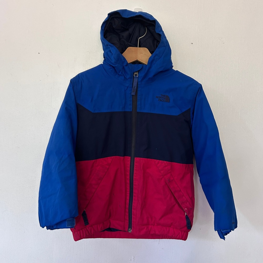 The North Face Kids Blue Red Colorblock Hooded Coat Jacket Size 6/6 Toddler FLAW
